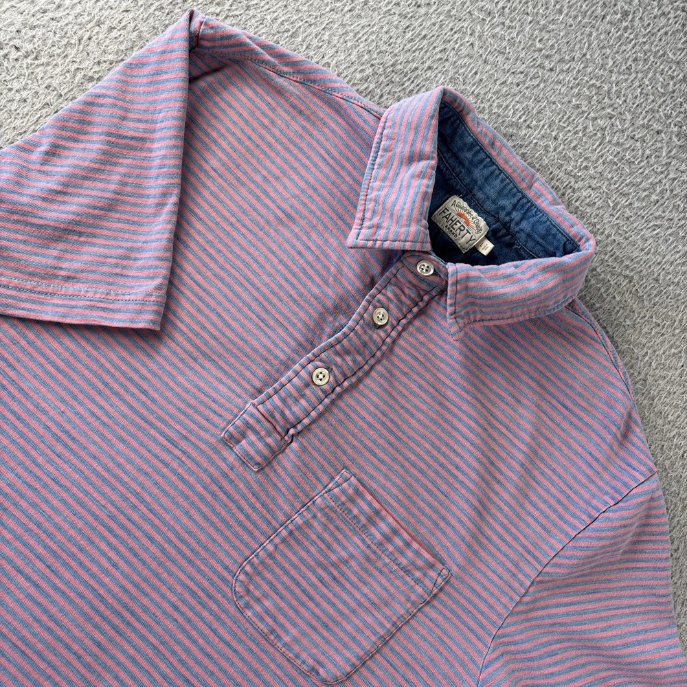 Faherty Polo Shirt Mens Large Pink/Blue Striped Short Sleeve Organic Cotton